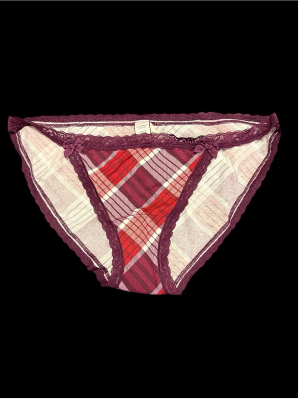 Women's Victoria's Secret Plaid Bikini Panties L Red White